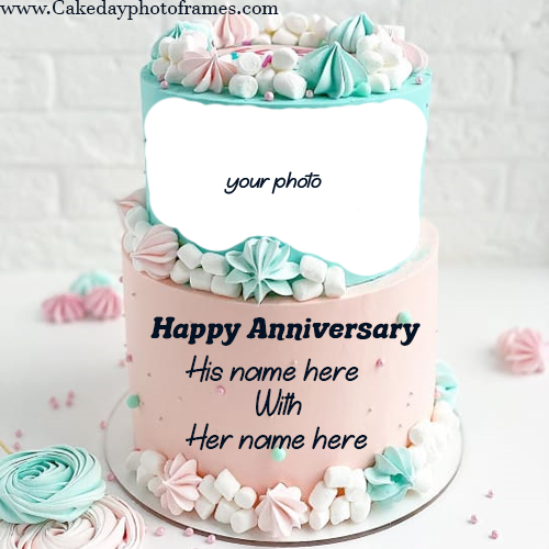 happy anniversary cake with photo and name edit online