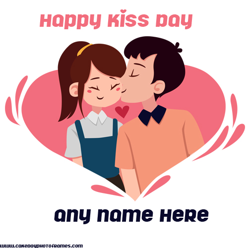 happy kiss day greetings card with name