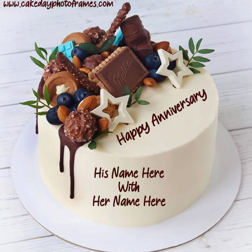 Amazing Happy Anniversary cake with couple name