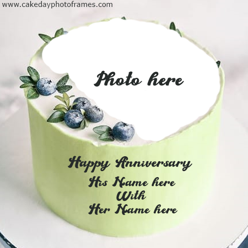 Create Happy Anniversary cake with Couple name and photo