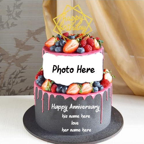 Romantic Anniversary Cake with Couple Name and photo