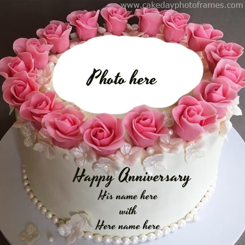 Create online anniversary Cake with name & Photo of couple