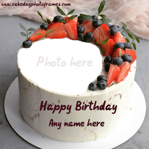 Happy Birthday Strawberry Cake with Name and photo edit