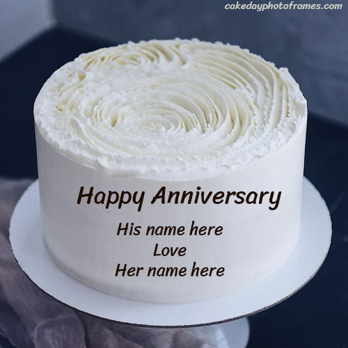 Beautiful White Rose Anniversary Cake with Name