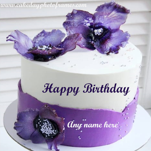 Purple Flower Birthday Cake with Name