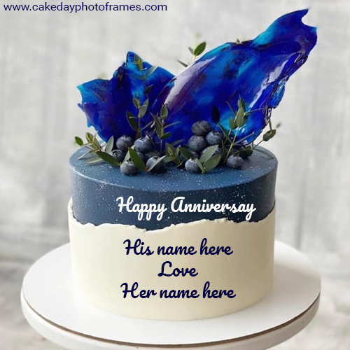 Blueberry Anniversary Chocolate Cake with Couple Name