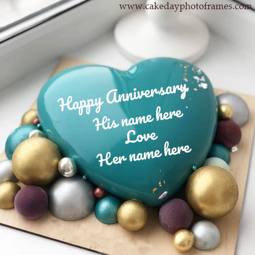 Write a name on Lovely Anniversary Cake with couple name