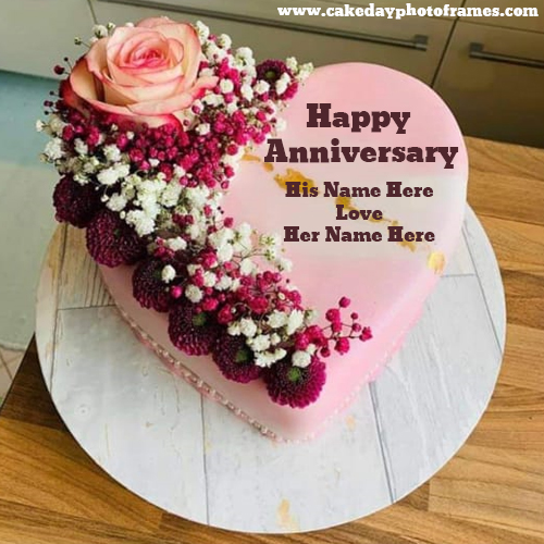 Pink Rose Anniversary Cake with Name Edit