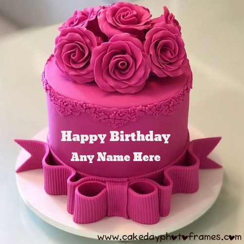 pink flower birthday cake with name and photo edit