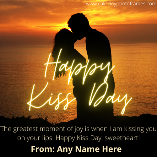 Happy kiss day wishes card with name editor online