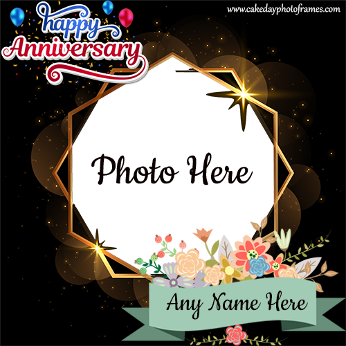 Happy Anniversary wishes card with name and photo