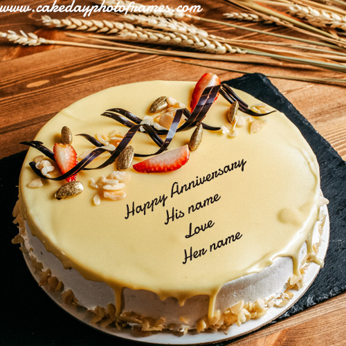 Happy Anniversary Cake with His and Her Name