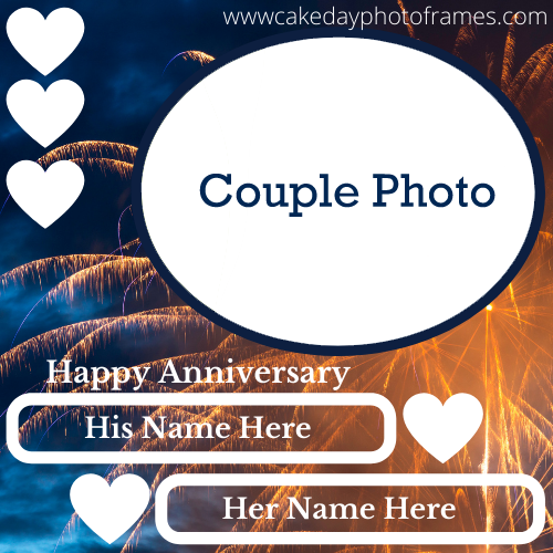 Happy anniversary card with couple name and photo