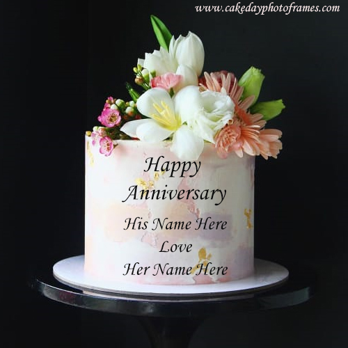 Happy Anniversary Flower Aura Couple Name Cake