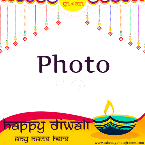 Happy Diwali wishing card with name and photo frame online