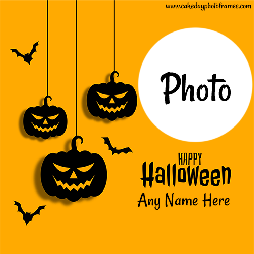 Happy halloween greeting card with name and photo