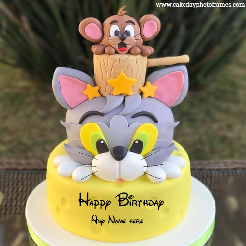 Happy Birthday Tom and Jerry Cartoon Cake with Name | cakedayphotoframes