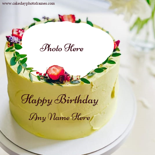 Happy Birthday yellow lemon colour cake with name and photo edit