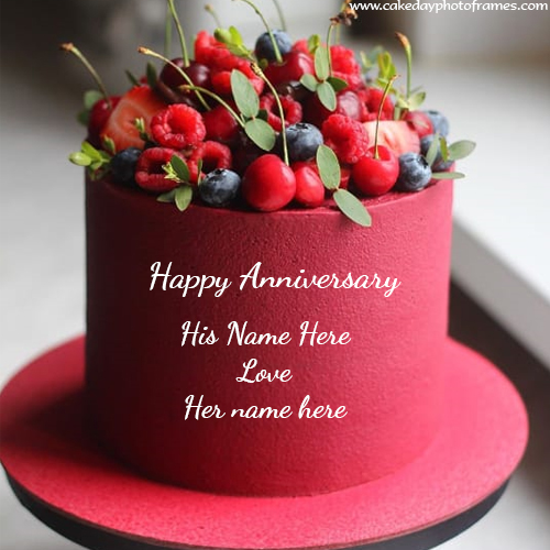 Send Happy Anniversary Cake and Couple Name Image