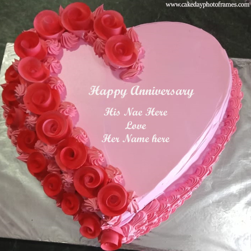 Happy Anniversary Cake Image with Couple Name