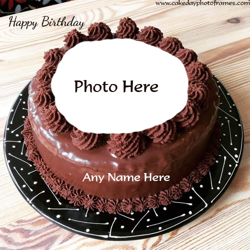 Happy birthday wishes chocolate cake with name and photo edit