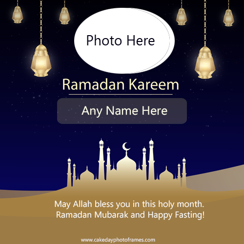 happy Ramadan Kareem card with name and photo edit