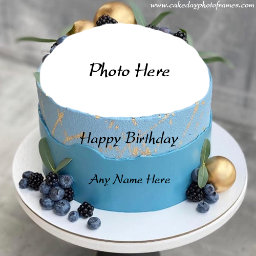 Amazing Happy Birthday greeting cake with name and photo