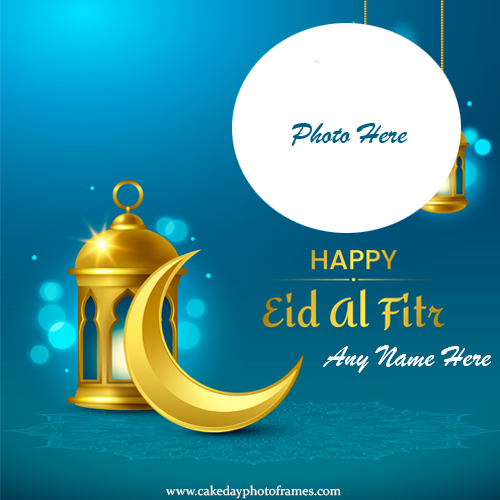Happy Eid al fitr 2023 wish card with name and photo