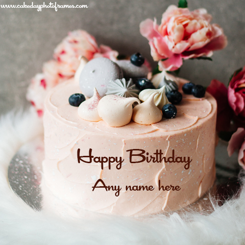 Happy Birthday Peach cake with name editor | cakedayphotoframes