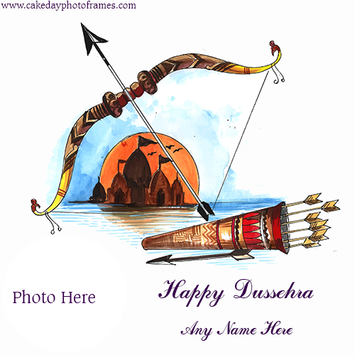 Happy Dussehra wish card with name and photo editor