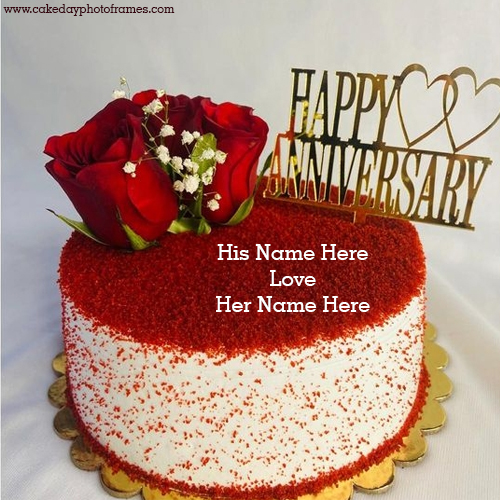 Happy Anniversary Red Rose Cake with name of couple