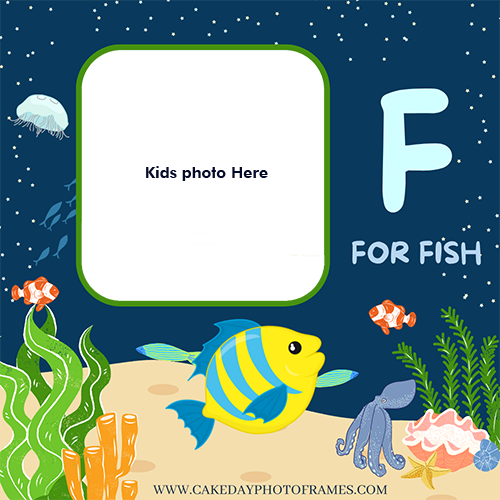 F for fish greeting card with kids photo edit