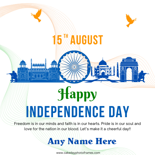 Happy independence 15 August greeting card with name edit