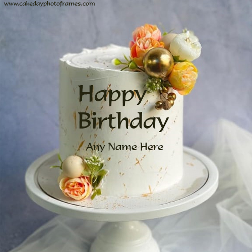 Round Rose Birthday Cake With Name Edit Online