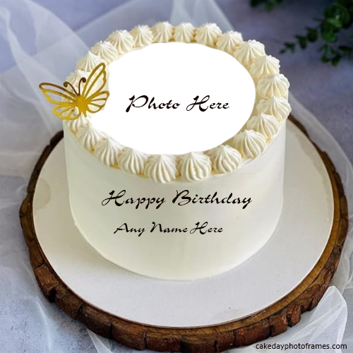 Butterfly Themed Birthday Cake with Name and Photo Customization