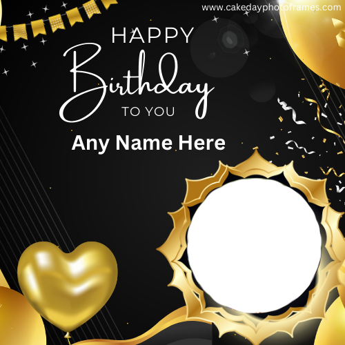 Golden Balloons Birthday Card With Name Photo