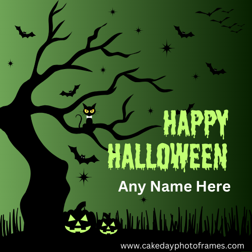 Unique Halloween 2023 wishes greeting card with name edit
