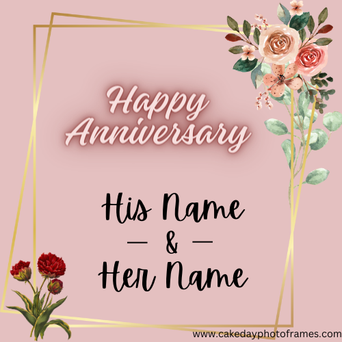 happy anniversary card with his name and her name