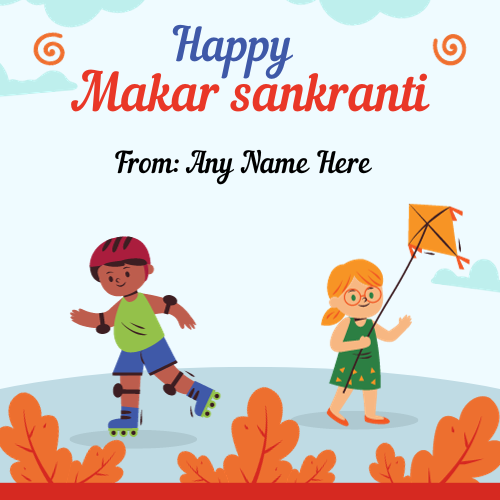 Happy Makar Sankranti 2024 greeting card with name edit