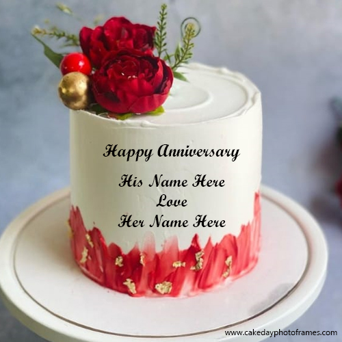 custom Happy Anniversary Cake featuring couple names