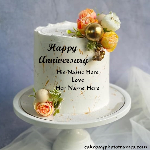 Happy Anniversary white cake with name of couple editor