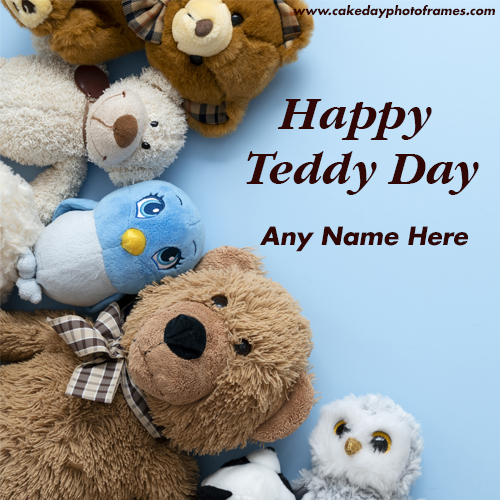 Happy Teddy Day Wishes Card with Name Edit for Your Loved One