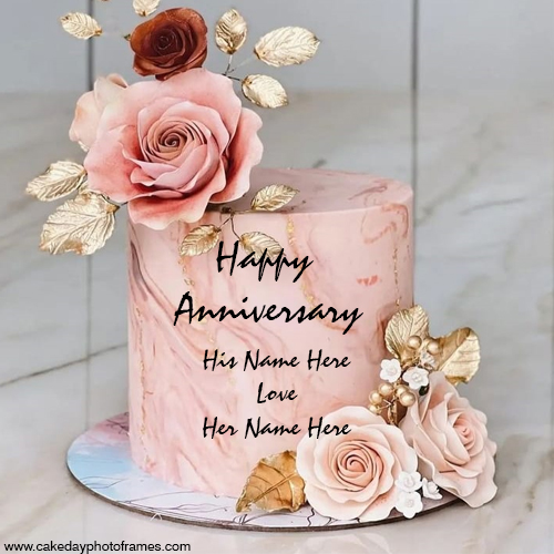 Custom Happy Anniversary Cake with Couple Name Edit