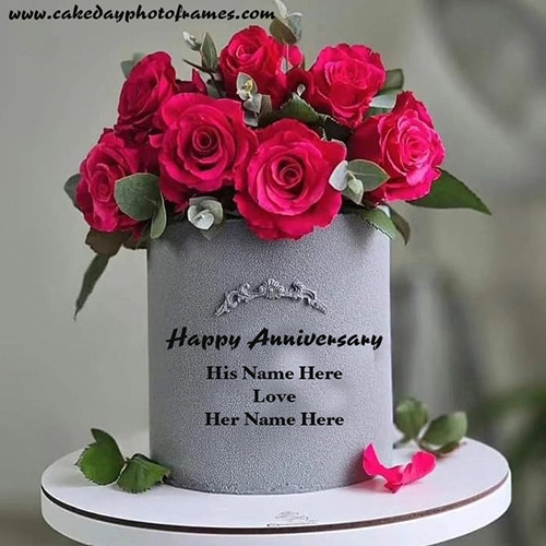 Red Rose Anniversary Wishing Cake with Couples Names