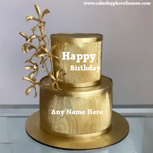 Happy birthday golden cake with name editor