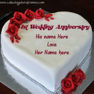 happy 1st anniversary wishes cake with couple name