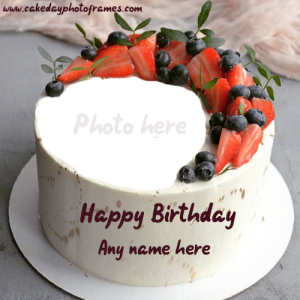 Happy Birthday Strawberry Cake with Name and photo edit