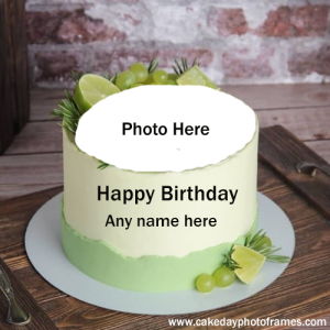 Green Birthday Cake with Name and Photo Editor