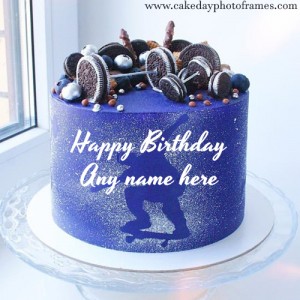 Happy Birthday Blue Oreo Cake with name editor