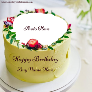 Happy Birthday yellow lemon colour cake with name and photo edit